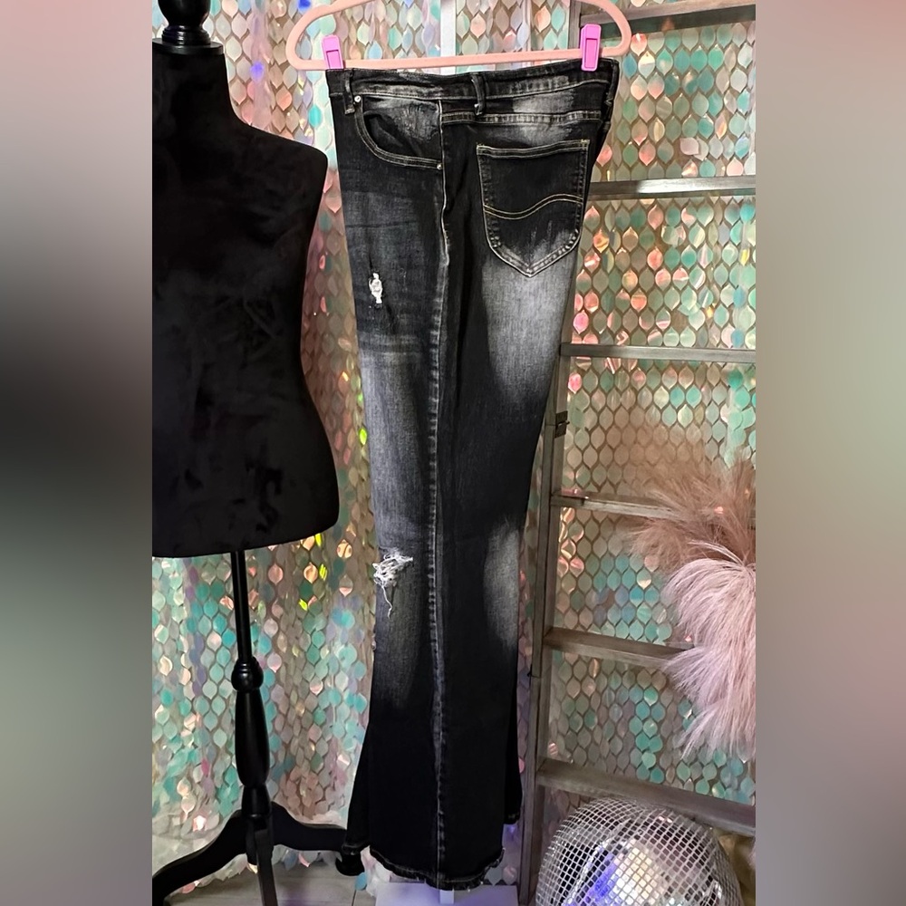Black Southern Fried Chics Flare Super Stretch Sz 18 Vintage Hot Girl Jeans - Picture 3 of 8